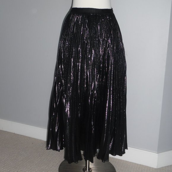 DVF Heavyn Pleated metallic Crepe Shimmer Black Holiday Skirt 4 - Picture 8 of 16